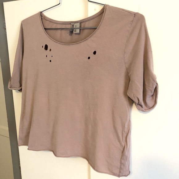 H&M divided distressed cropped mauve t-shirt size small - Picture 4 of 4